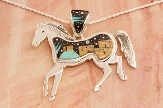 Calvin Begay Starry Night in the Pueblo Sterling Silver Horse Pendant